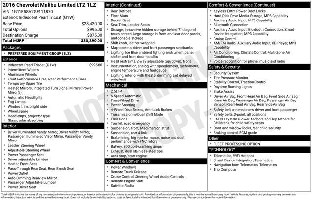 2016 Chevrolet Malibu Limited LTZ